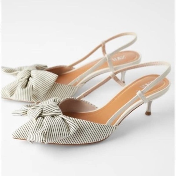 Zara Shoes - ZARA Women's Y2K Striped Bow Kitten Heels Mules Slingback